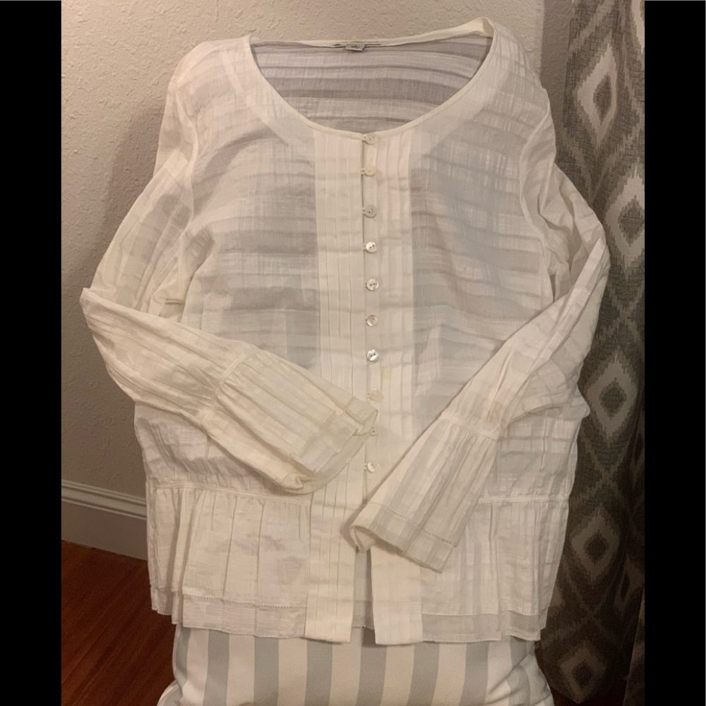 White Button Down Blouse with Ruffles - Picture 4 of 6